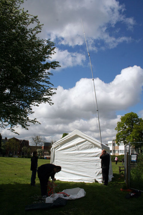Putting up the VHF antenna at Upminster
