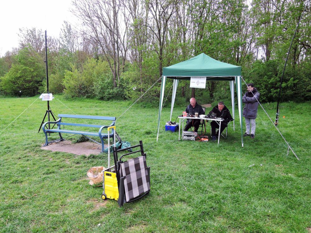 Radio setup with VHF UHF Vertical antenna on the left

